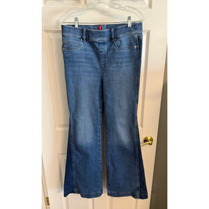SPANX Blue Wide Leg Flared Triangular Darker Side Leg Insets Size L